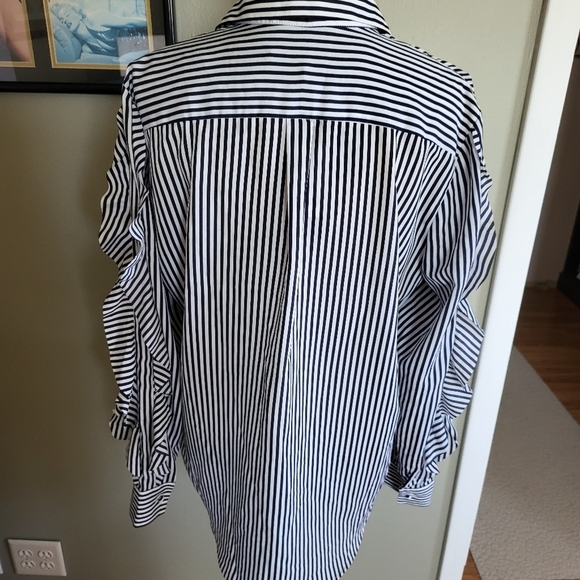 Banana Republic Striped Navy and White Dillon Shirt with Ruffle Sleeves - Picture 4 of 8